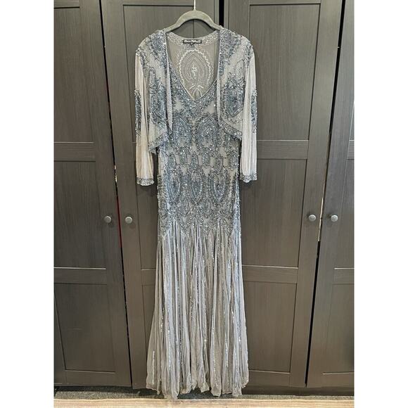 Pisarro Nights Beaded Formal Gown Women’s Sz 8 Medium Dark Grey Event Wedding - Picture 2 of 7